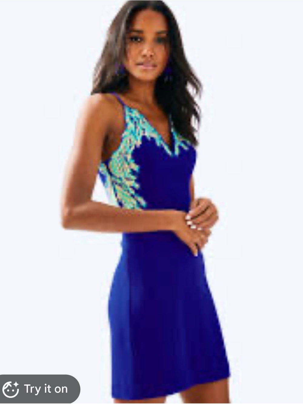 Women’s Blue V-Neck Embroidered Tank Dress